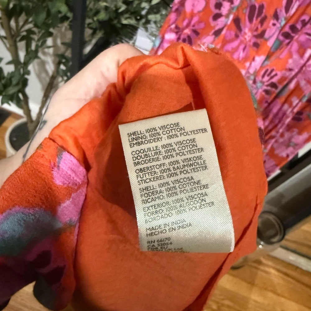 Free People Floral Midi Dress Pink Orange Lace Trim Small - Picture 12 of 13
